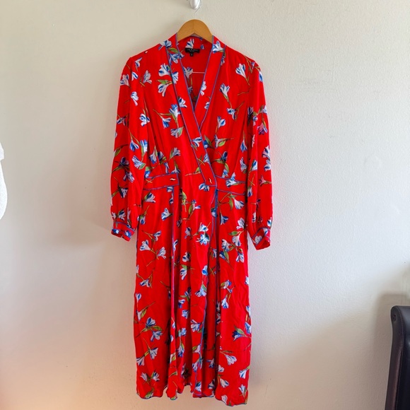 Rag & Bone Hugo Red Floral Long Sleeve Midi Dress size 8 - Picture 2 of 8